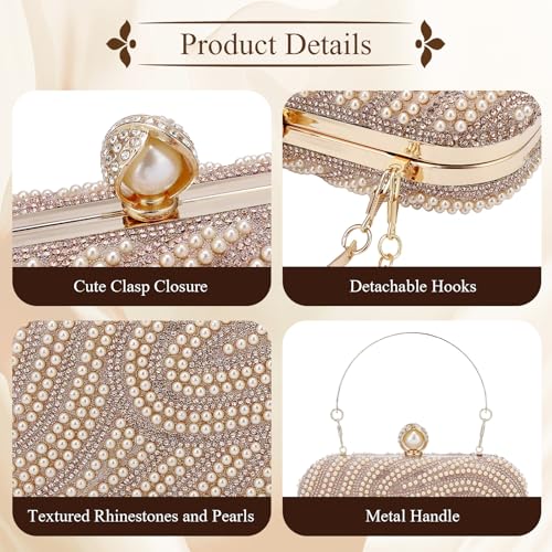 Image of YYW Womens Pearl Clutch Purse Evening Handbags Beaded Bag for Wedding Bride Party with Chain