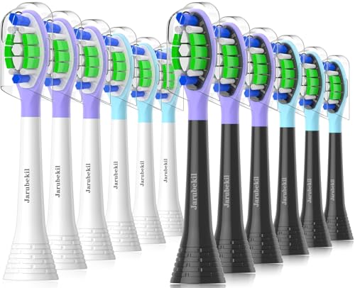Jarubekil 12er Ersatzbürsten Kompatibel mit Philips Sonicare Elektrische Zahnbürste, Bürstenköpfe Aufsteckbürsten für phillips 5500 9000 3100 4100 6100 7100 Schallzahnbürste (6 Weiß 6 Schwarz) 1