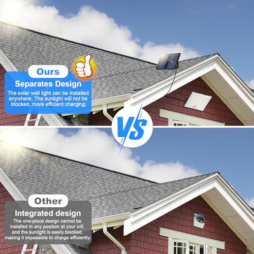 Solarlampen für Außen,Solarleuchte mit Bewegungsmelder,113 LED Solar Strahler IP65 Wasserdichte Solar-Split Wandleuchte mit 5m Kabel für Garage, Garten, Hof, Stufen, Haustüren, Rasen - 2 Stück