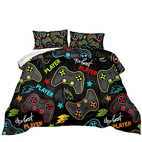 Image of Gaming Comforter Set for Kids, All Season Down Alternative Comforter, Game Controller Bedding for Boys, Gamer Home Decor (Comforter-Game25, Queen)
