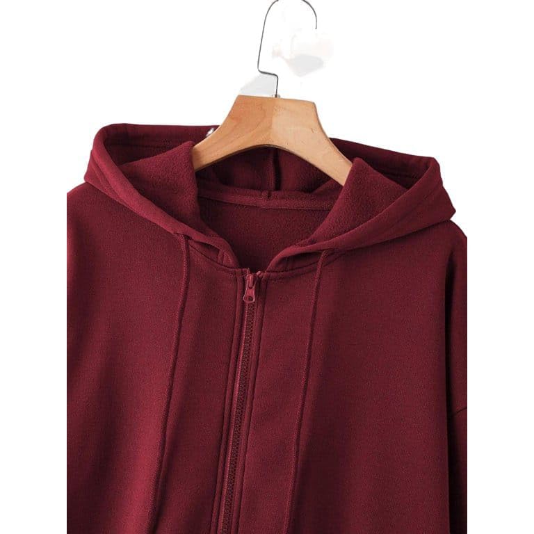 Image of Rabboni Women's Solid Zip-Up Hoodie Jacket | Full Sleeve Hooded Sweatshirt with Kangaroo Pockets | Casual Winter Wear Hoodie for Women