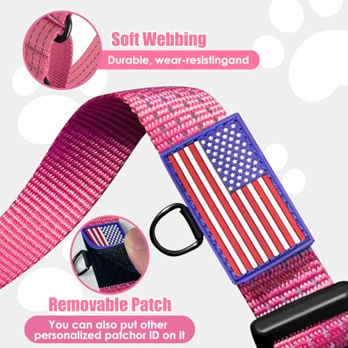 Image of Martingale Dog Collar Reflective NO Pull with USA Flag, L,Pink | Escape Proof without choking,Adjustable Limited Slip Collar with Quick Release Buckle, Nylon Walking Collar for S M L Dogs