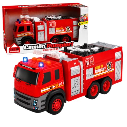 Grand camion de pompiers avec lumières et sons, jouet pour enfants avec mouvement à embrayage, lumières clignotantes et sirène, véhicule d'urgence (A)