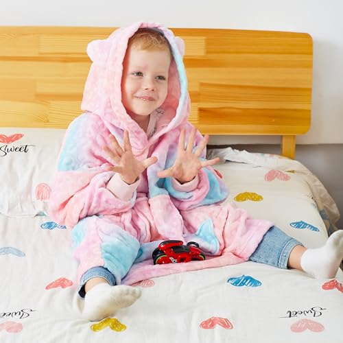 Image of Catalonia Oversized Blanket Hoodie Sweatshirt, Fleece Pullover with Large Front Pocket, for Adults Men Women, Cat Rainbow, 4-12 Years