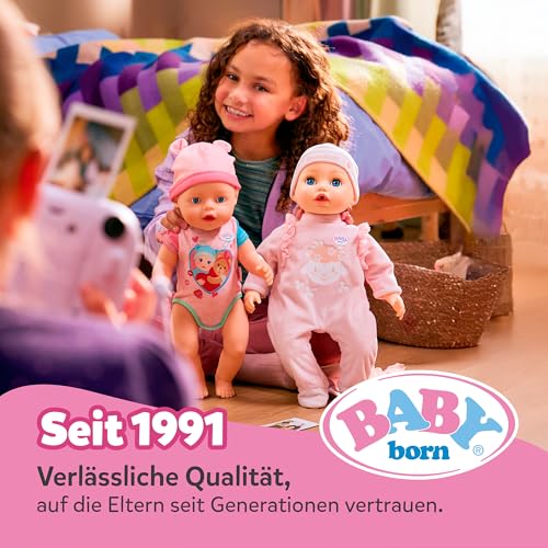 Baby Born Fahrrad mit Lucky, Puppenfahrrad mit Korb, Lenkstange und Stickern