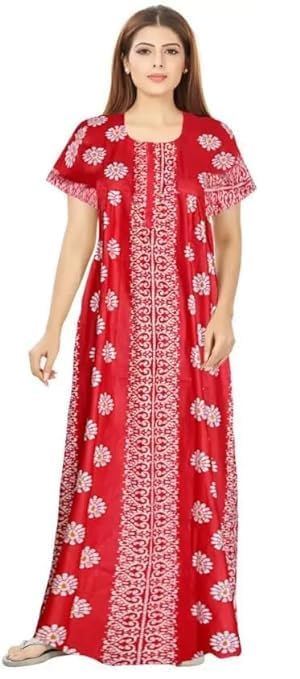 Image of Nighty for Women Cotton Printed Maxi Gown Ankle Length Nighty Night Dress Gown for Women Maxi - (Pack of 2)