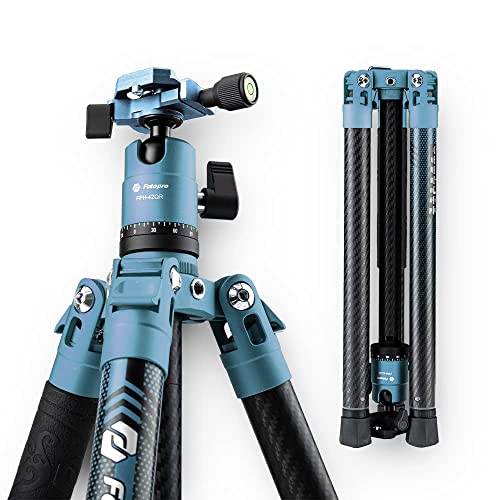 Fotopro 163 CM Treppiede per Fotocamera in Fibra di Carbonio con Monopiede Testa a Sfera 360 1/4 Piastra a Sgancio Rapido Treppiede Professionale per DSLR Canon Nikon Sony Max Carica Fino a 12 KG Blu