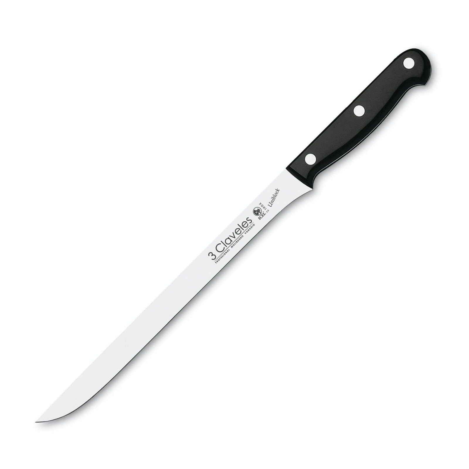 3 CLAVELES Set Cuchillos de Cocina-Cuchillo Carnicero, Deshuesador y Jamonero + Chaira + Maletín Portacuchillos con capacidad para 6 piezas, Alloy Steel, Cranberry, 39.5x19x24 cm