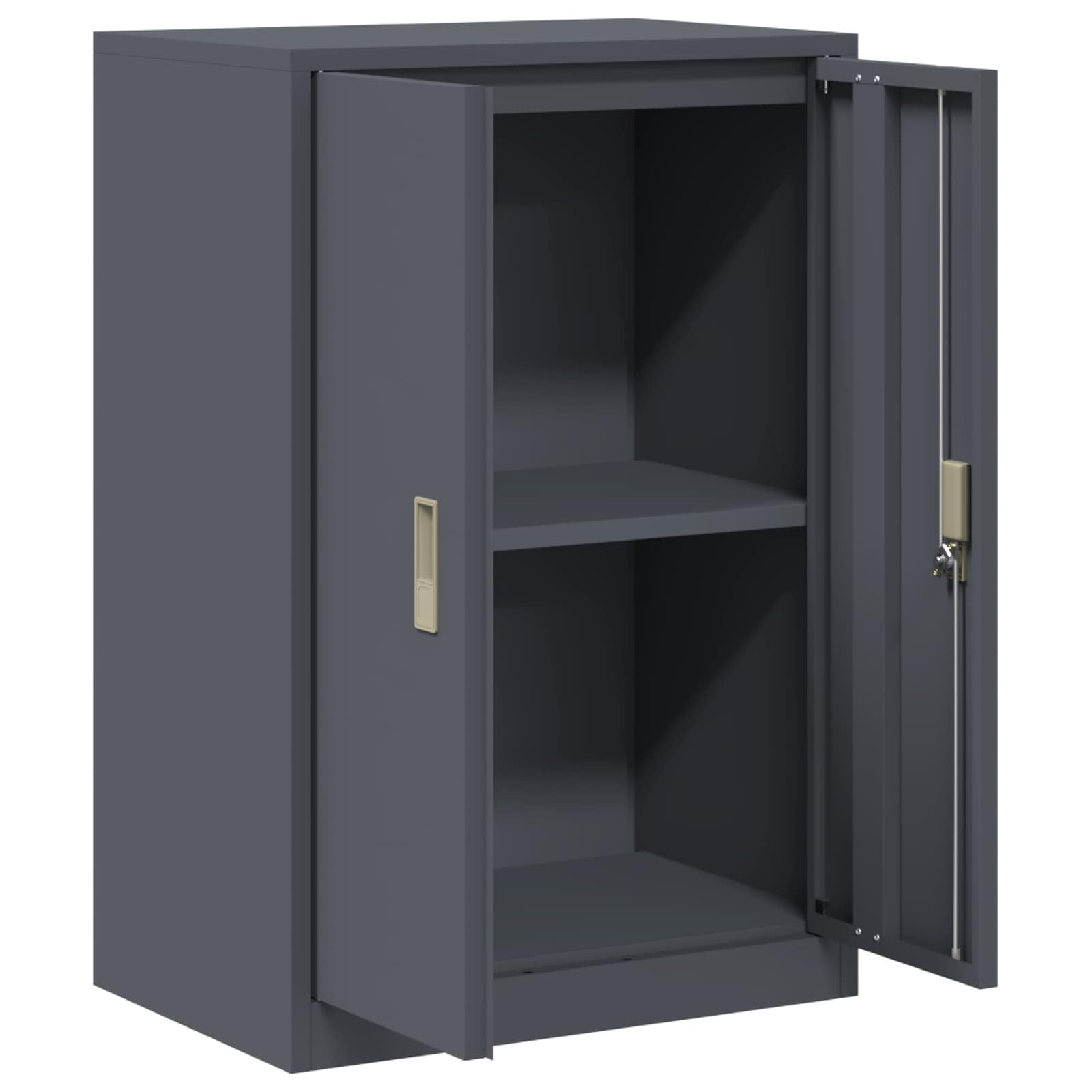 Armadio Portaoggetti Antracite in Acciaio 60x40x90 cm con ante chiudibili, spazio per documenti e raccoglitori, compatibile per ufficio, home office e studio