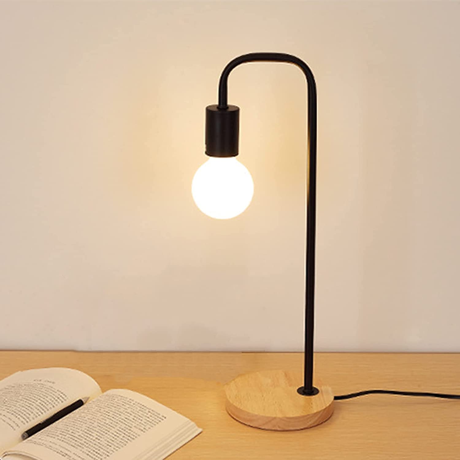 Lampe de chevet table pour lire sans fatigue oculaire ampoule 9W noire et bois