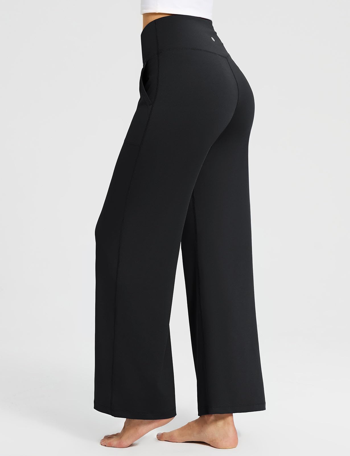 BALEAF, Pantaloni da yoga da donna a gamba larga, a vita alta a incrocio, larghi, lunghi, elasticizzati, con tasche, casual, adatti come abbigliamento da casa