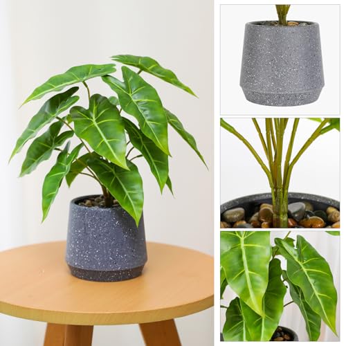 LUWENER Fake Plants Green in Grey Stone Pot,13" tall Faux Potted Plants for Home Office Indoor Artificial Potted Plant for Shelf Table Bathroom Bedroom Decoration (Sea taro leaves) - Cosy Home Interiors LUWENER Fake Plants Green in Grey Stone Pot,13" tall Faux Potted Plants for Home Office Indoor Artificial Potted Plant for Shelf Table Bathroom Bedroom Decoration (Sea taro leaves) - Image 7