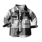 Toddler Boys Girls Plaid Button Down Jacket Kids Fashion Fleece Lined Block Color Outerwear Tops with Pockets 3M-8T