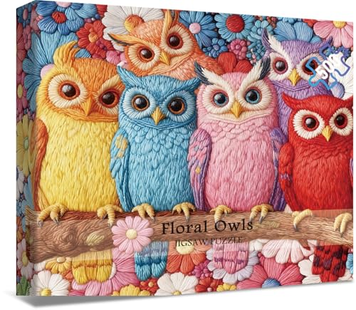 Colorful Embroidery Owl Puzzles for Adults 500 Pieces. Beautiful Flower and Cute Bird Jigsaw Puzzles