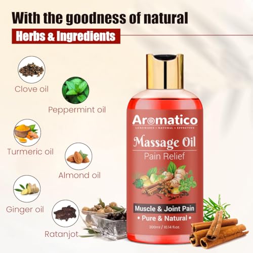 Image of AROMATICO - Pain Relief Massage Oil for Joint & Muscle Pain with Natural power of Ginger, Clove, Turmeric & Sesame Oils. Relaxes the body, relieves the muscles - 300ml
