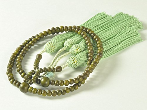 亀屋 数珠 浄土真宗(門徒)本式数珠 女性用 生命の樹共仕立て 正絹頭付き房 鴬色 【日本製】金封付き 675