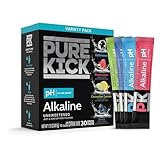 Pure Kick Alkaline pH 8.5 or Higher Powdered Drink Mix Packets Variety Pack, 30 Singles to Go!, Unsweetened with a Hint of Flavor - Watermelon, Berry, Cucumber Lemon & Unflavored, 30 Servings