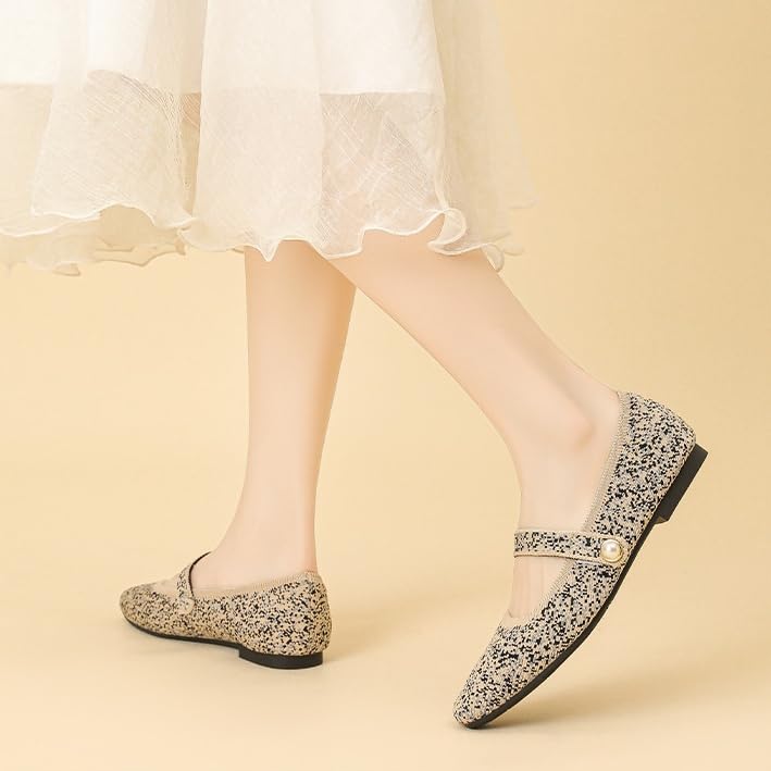 Women's Square Toe Knit Mary Jane Ballet Flats Casual Dressy Slip-On Casual Shoes for Women Trendy Knit Loafers4