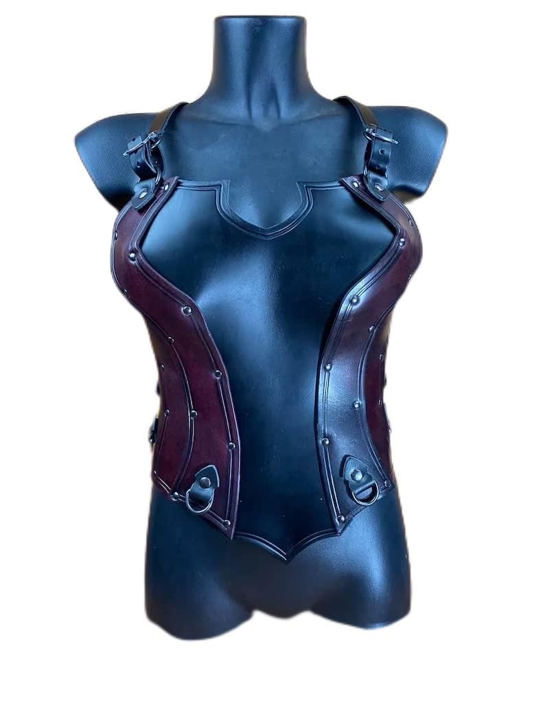 NauticalMart Female Leather Warrior Corset - Perfect for Larp, Cosplay, Cinema, Theatre Women Leather Chest Armor Re-Enactment Halloween Costume