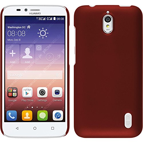 PhoneNatic Hülle kompatibel mit Huawei Y625 - Hülle rot gummiert Hard-case + 2 Schutzfolien