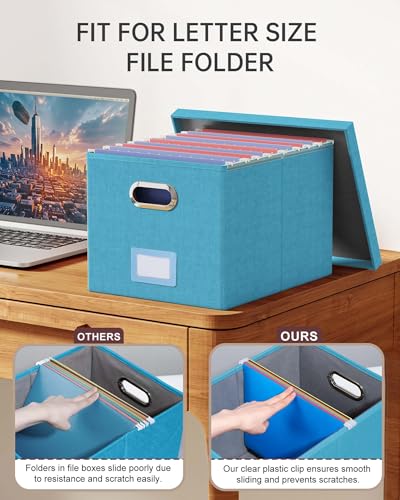 2 Pack File Storage Organizer, Document Organizer, Portable File Box with Lid, Fit for Letter/Legal File Folder Storage,Calamine Blue+Cobalt Green,Box only - Thumbnail 3