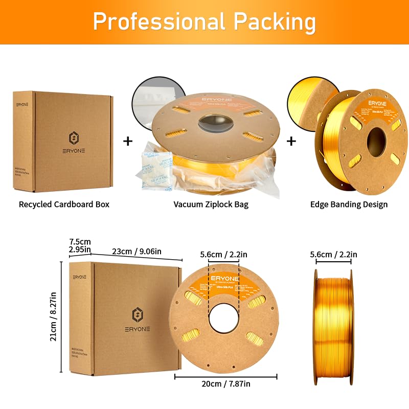Image of ERYONE Silk Filament PLA+ 1.75mm Upgraded Shiny 3D Printer Filament, Gloss Finish, Fit Most FDM Printer Stable Printing,1kg (2.2LBS) /Spool, Gold
