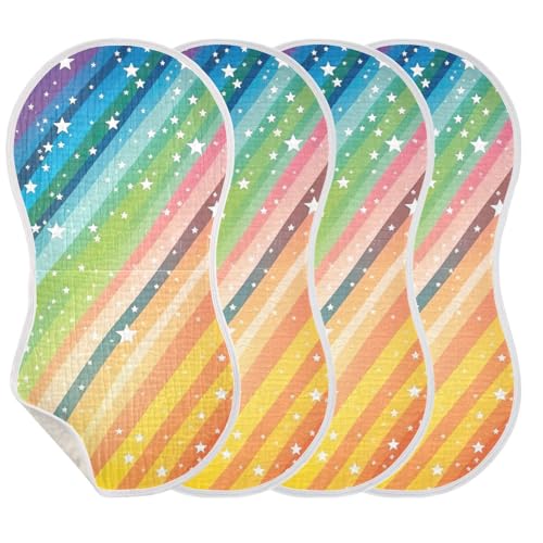 4 Pack Baby Burp Cloths, Soft Absorbent Burping Cloths for Babies, Cotton Milk Spit Up Rags, Large Size for Newborns, Baby Boys and Girls (Rainbow Striped)