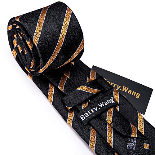 Image of Barry.Wang Tie Sets for Men Silk Stripe Necktie Woven Checkered Handkerchief Cufflinks Formal Business Wedding