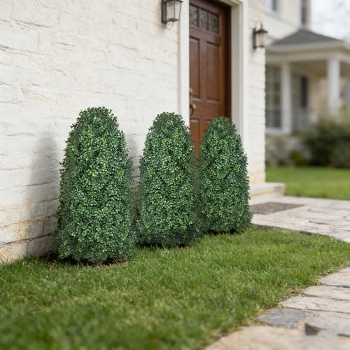 Image of Boxwood Topiary Bush -Artificial Topiary for Outdoors-Evergreen Plants Topiary Ball Tree UV-Resistant 2-Pack for Front Porch Garden Yard Balcony Decor