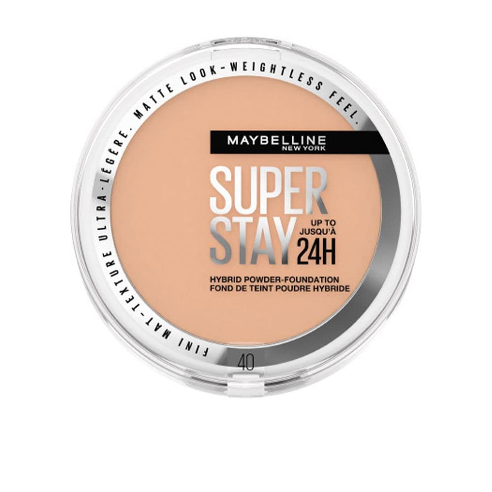 Maybelline Powder Foundation, Long-lasting 24H Wear, Medium to Full Coverage, Transfer, Water & Sweat Resistant, SuperStay 24H Hybrid Powder Foundation, 40