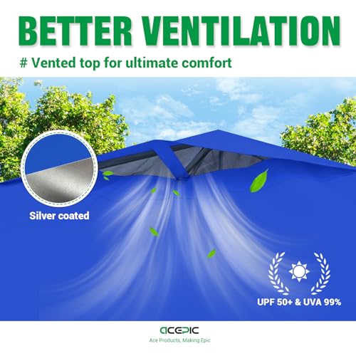 Acepic 10x10 Pop Up Canopy Tent, Easy Setup Shelter, Silver Blue, 10 * 10 by Acepic - Used condition - Image 3