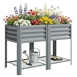 Outsunny Huerto Urbano Elevado con Forro 120x55x80 cm Gris Plateado