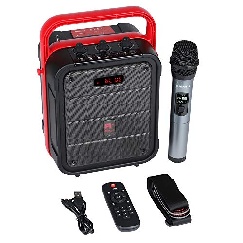 Shinco SJ52 Portable Karaoke Machine with Wireless Microphone, Rechargeable PA System, Bluetooth Speaker with FM Radio, Audio Recording, Remote Control