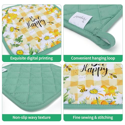 Arquiel Bee Daisy Oven Mitts and Pot Holders Sets 4Pcs, 100% Cotton Heat Resistant, Extra Long Oven Gloves Potholder for Kitchen Cooking Baking Decoration, Housewarming Gifts for Mom by Arquiel - Image 3