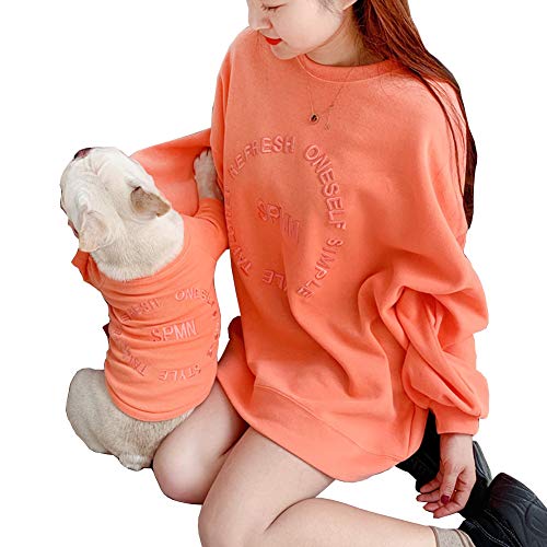 愛犬とお揃いの服 飼い主用 パーカー 長袖シャツ 単品 パーカー オーナー用 刺繍 (オーナー用 フリー, オレンジ)