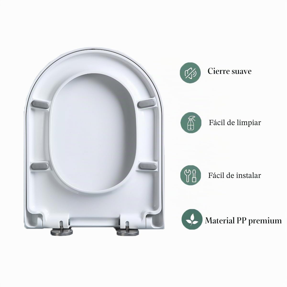 Asiento de inodoro en forma de D, asiento de inodoro blanco de cierre suave con bisagra ajustable de acero inoxidable, liberación rápida, fácil fijación superior, funda antibacteriana para baño