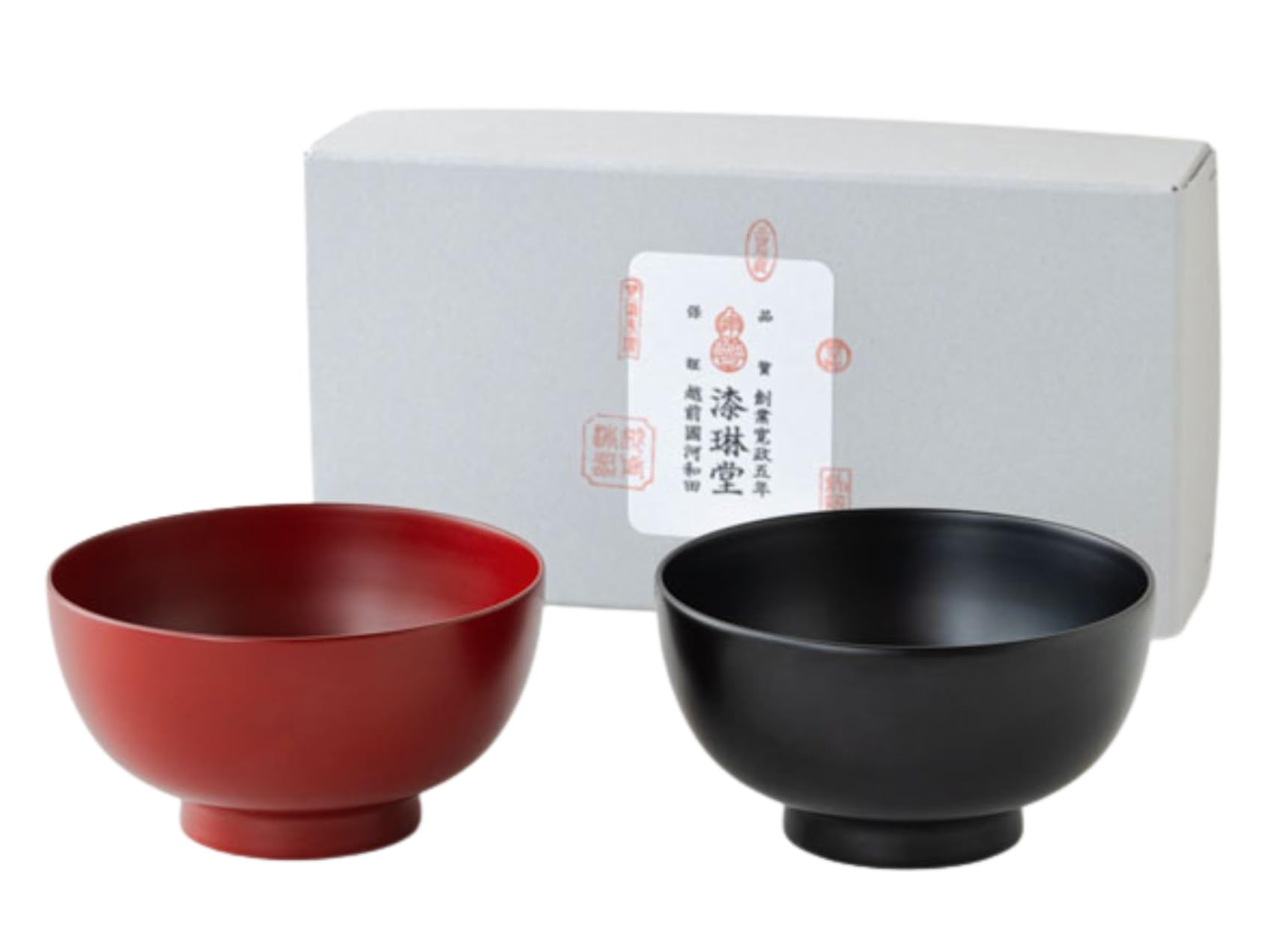 [Nakagawa Seusichen Shoten Japanese Paper Wrapping in DaiNippon City] Kakurin-Dou Echizen Hard Lacquer Riding Bowl Pair Set, Verme/Black, 4 Size
