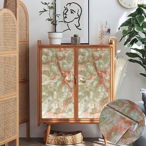 Image of WISDOM Marble Wall Sticker Wallpaper Decorative Home /Furnituer /Cabinets Marble Vinyl Wallpaper (24x80 Inch, Orange Crema)