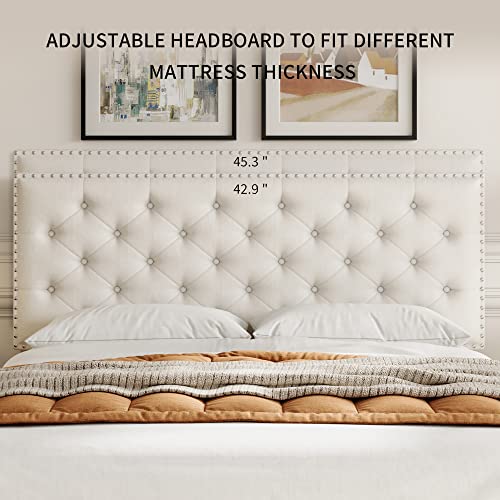 Hostack King Size Bed Frame, Modern Upholstered Platform Bed With Adjustable Headboard, Heavy Duty Button Tufted Bed Frame With Wood Slat Support, Easy Assembly, No Box Spring Needed(Beige, King) #TOP4