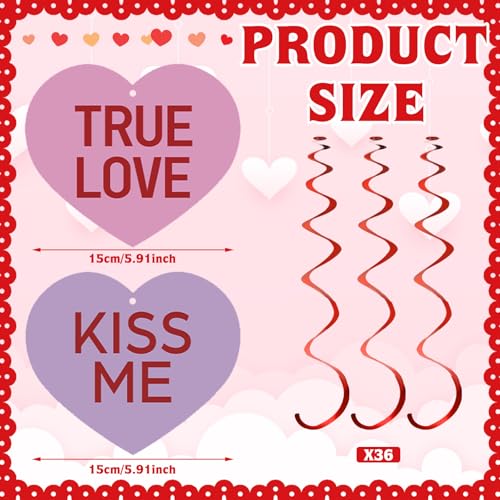 Image of 72 Pcs Valentine's Day Hanging Swirls Decorations Be Mine Love Conversation Valentine Party Decoration Ceiling Decorations Foil Swirls for Home Office Party Favors Supplies
