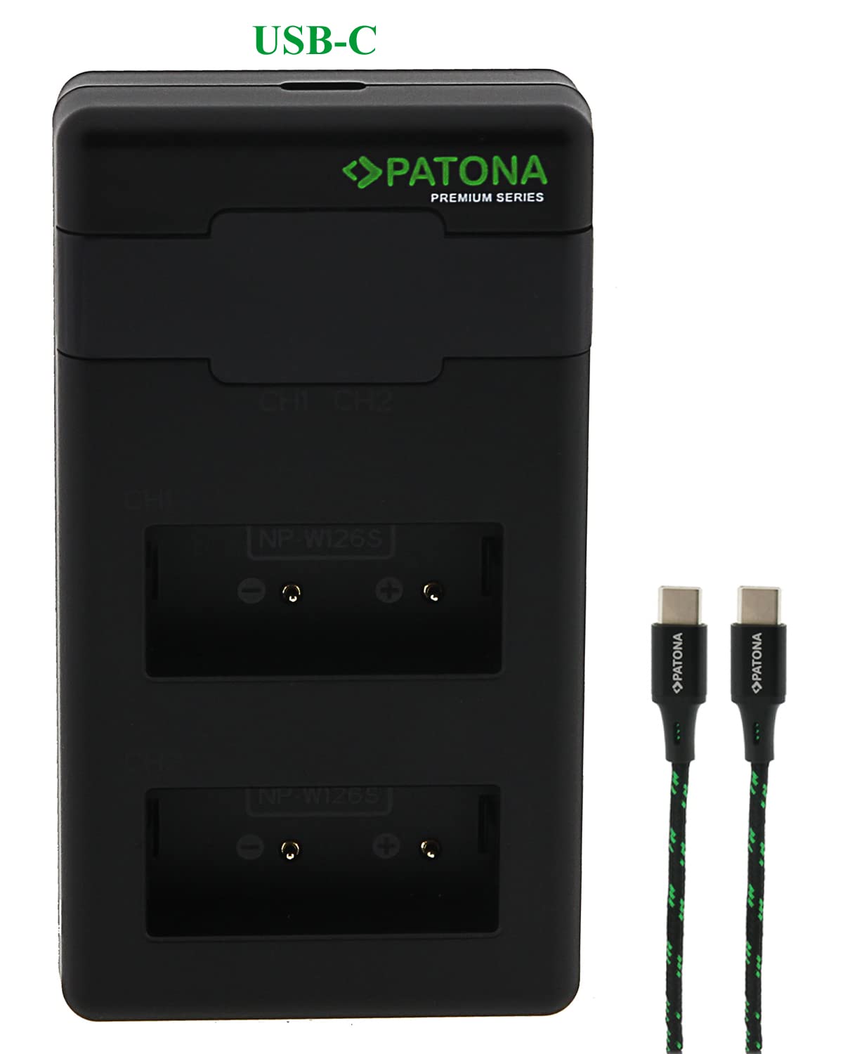 PATONA NP-W126s NP-W126 Premium Caricabatterie PD-Performance (1000mA), Caricatore Dual LCD USB-C PD/QC capace, ricarica rapida con alimentatore 20W compatibile con Fujifilm X-M5 X100VI X-S10 X-T30