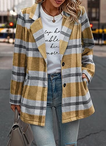 PRETTYGARDEN Women Plaid Shacket Jacket Trendy Fall Casual Button Wool Blend Tartan Trench Coat Winter Clothing with Pockets