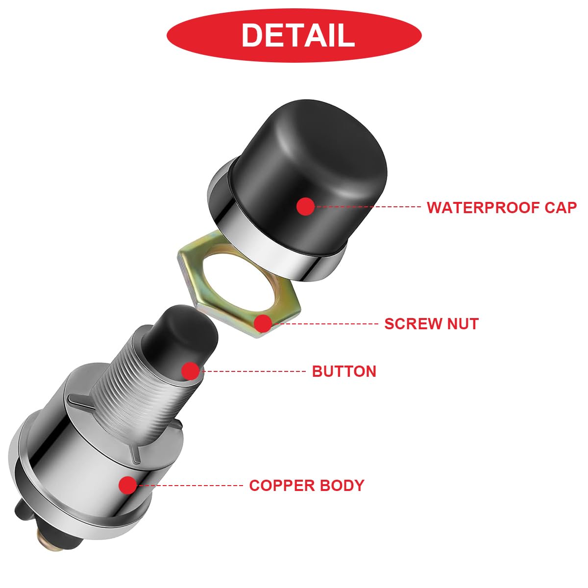 MKBKLLJY Druckknopf-Startschalter 12V 50A - Wasserdicht IP54 Für Auto, Boot & LKW