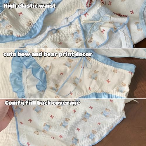 Cute Bow Bear Panties for Teen Girls Age 14-18 Kawaii Anime Cartoon Ruffled Trim Briefs Cotton Underwear 4 Pack3