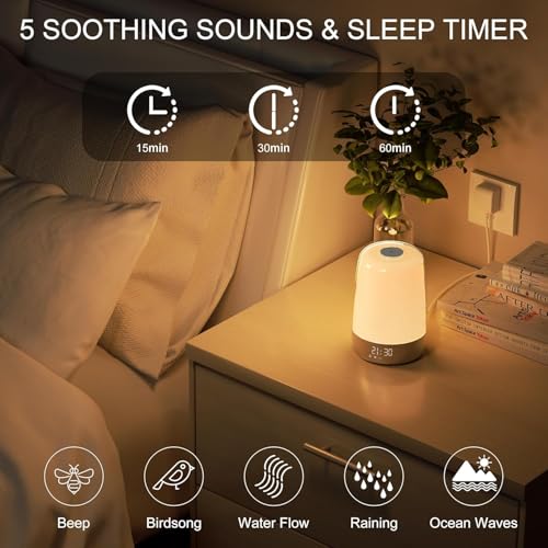 Image of Zollyss Touch Wake Up Night Light with Alarm Clock, 3 Ways Dimmable Warm White Bedside Lamp for Kid Bedrooms RGB Ambient Table Nightstand Light,Sleep Aid Snooze Timer Mode