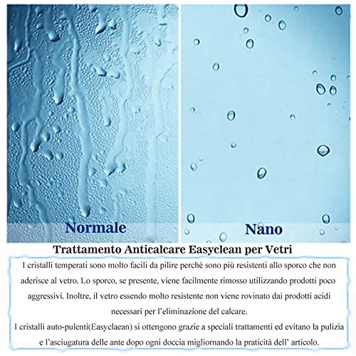 Aica 76x185cm Porta doccia per nicchia porta apertura a battente verso esterno vetro temperato trasparente anticalcare, 6mm Easyclean ESG Sicherheitsglas