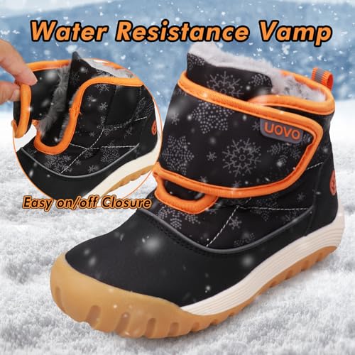 UOVO Kids Boys Winter Snow Boots Ankle Fleece Fur Lined Slip Resistant Outdoor Warm Shoes（12 Little Kids, Black Orange）3