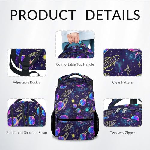 School Backpack for Boys - 17 Inch Large Capacity Aesthetic Kid Backpack - Colorful Durable Space Bookbag for School, Travel and Camp4