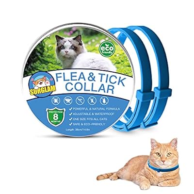 Cat Flea and Tick Collar, Flea Treatment Cat 2pcs, 8 Months Effective Protection Waterproof Adjustable Cat Flea Collar Natural Safe Flea Tick Treatment for Kittens Cats Puppies Light Blue 15.7in Long