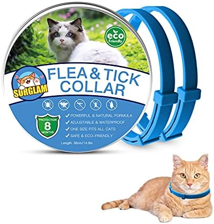 Cat Flea and Tick Collar, Flea Treatment Cat, 8 Months Effective Protection Waterproof Adjustable Cat Flea Collar Natural Safe Flea Tick Treatment for Kittens Cats Puppies Black 15.7 Inches Long